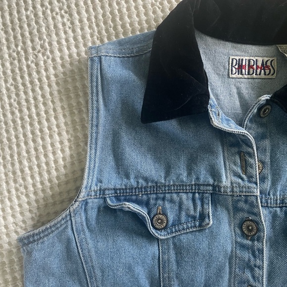 Bill Blass Vintage Denim Jean button up Vest top velvet collar size m - Picture 5 of 7